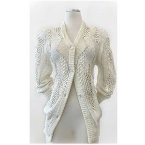 vintage 90s beaded sequin angora lambswool blend chunky knit cardigan sweater S